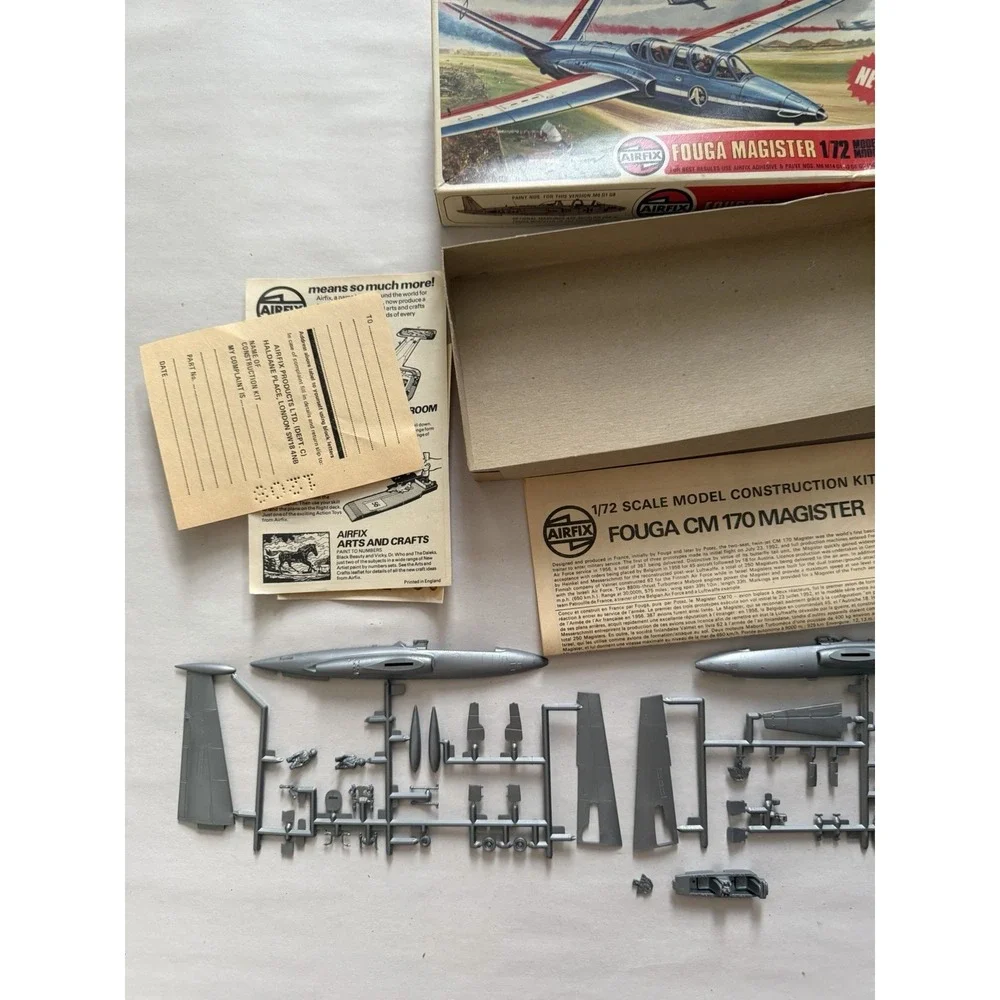 Vintage Airfix 1/72 Fouga CM-170 Magister Model Kit 02047-5 Complete 1976 Open